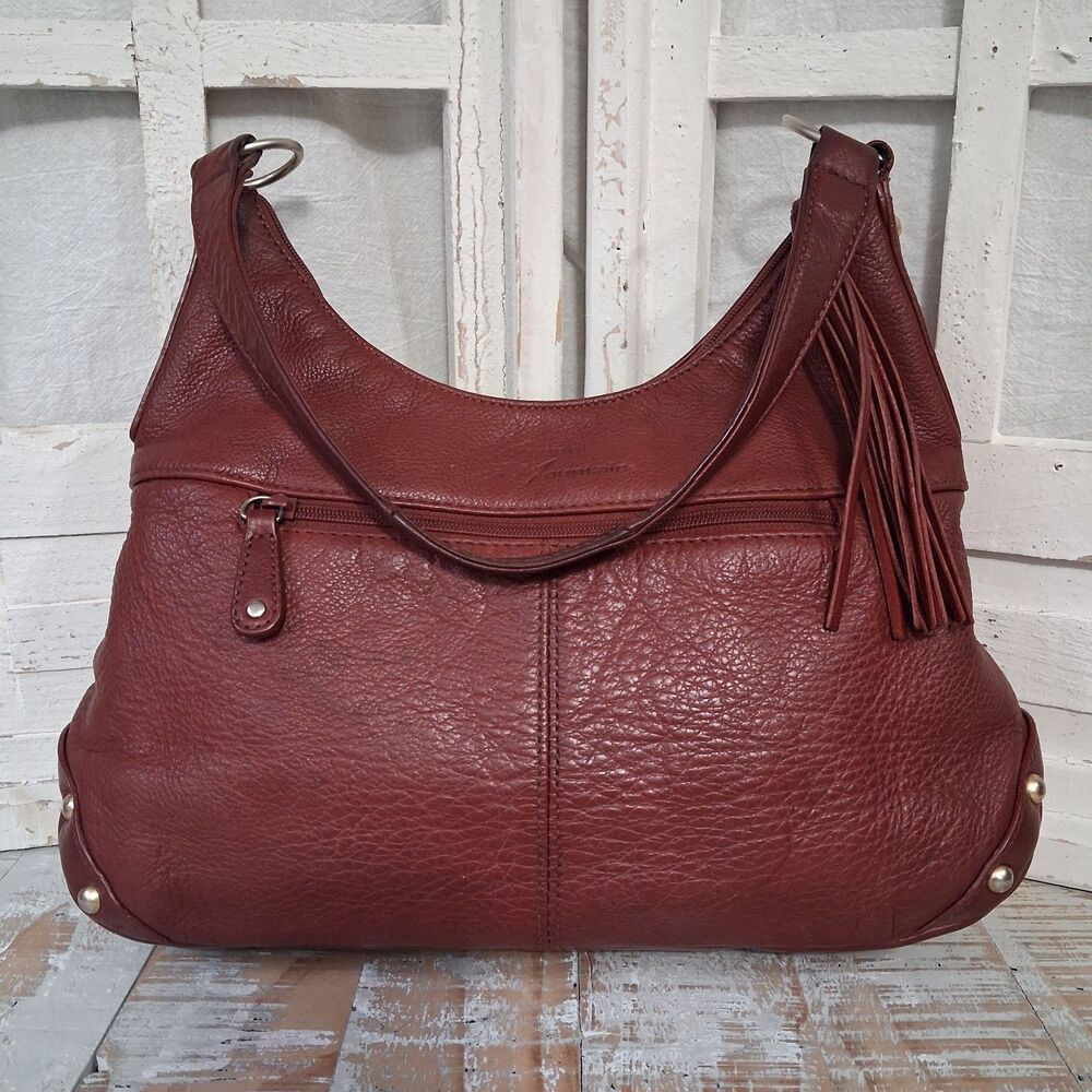 90s Vintage Brick Red Leather Hobo Bag Studded Boho Indie Stone Mountain Purse